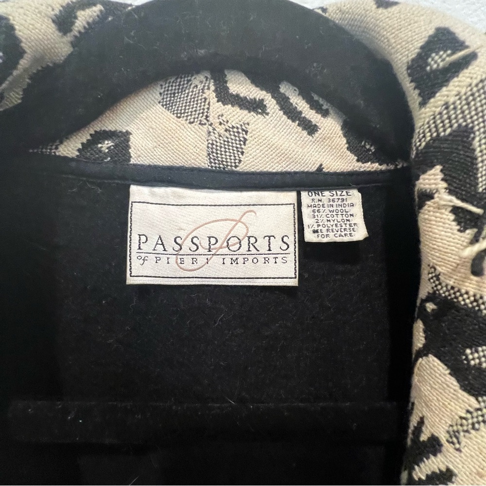 Passports Pier 1 Imports Vintage Wool Tribal Western Open Long Coat Frin… - Picture 2 of 12